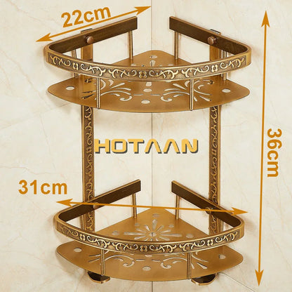 DecorBites™ Antique Aluminum Double Layer Bathroom Corner Shelf - Bathroom Holder Organizer
