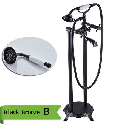 DecorBites™ Brass Floor Mount Tub Sink Faucet Dual Handle Bath Set with Handshower