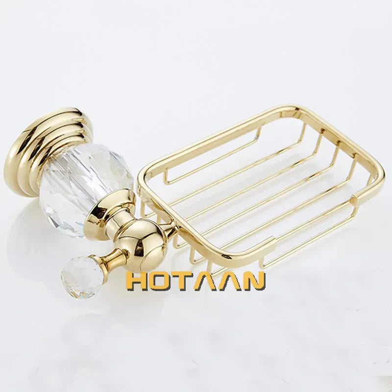 DecorBites™ Gold Crystal Brass Ceramics Bathroom Soap Holder Home Decor Enhance Bathroom Storage