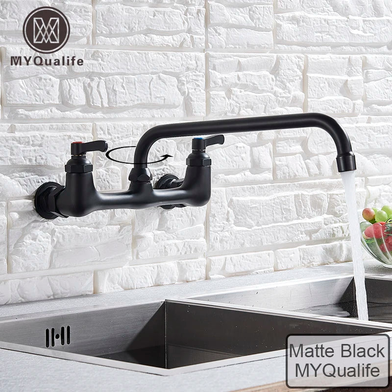 DecorBites™ Brass Dual Handle Kitchen Faucet 360 Swivel Hot Cold Water Tap