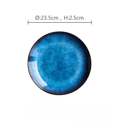 DecorBites™ Ceramic Dinner Plate Set - Blue Klin Glazed Round Plates