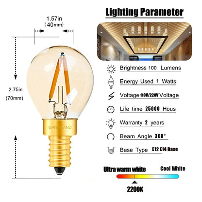 DecorBites™ Gold Tint G40 LED Filament Globe Bulb E14/E12 Dimmable 1W 2200K Home Lighting
