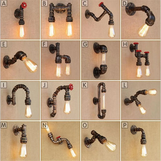 DecorBites™ Industrial Water Pipe Wall Light Sconces | Vintage Style Iron Pipe Lamp