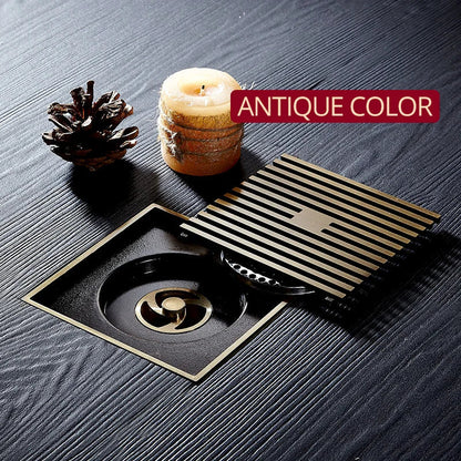 مصفاة حوض استحمام مربعة من نحاس عتيق من DecorBites™، مصنوعة من شعر منحوت على شكل شبكة تصريف أرضية