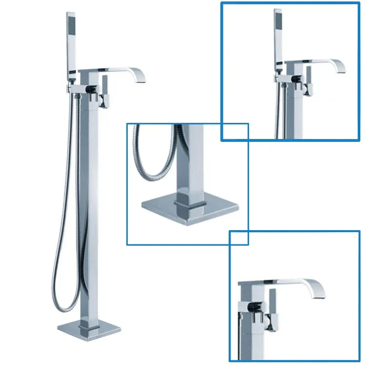 DecorBites™ Brass Single Handle Bathtub Shower Set Floor Mounted Mixer Brushed Nickel