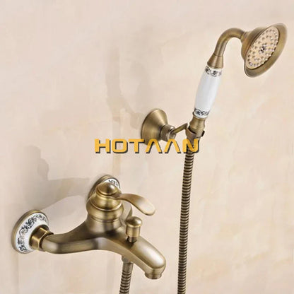 DecorBites™ Antique Brass Hand Held Shower Head Kit for Wall Mounted Bathtub - YT-5340-B