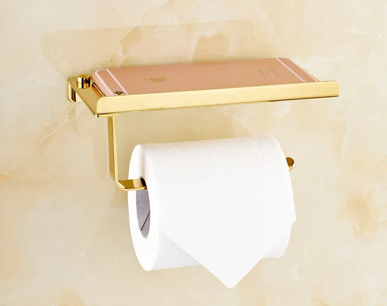 DecorBites™ Bathroom Paper Phone Holder Shelf Towel Rack Toilet Tissue Box Silver Gold
