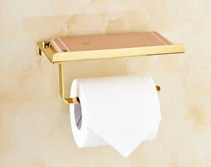 DecorBites™ Bathroom Paper Phone Holder Shelf Towel Rack Toilet Tissue Box Silver Gold