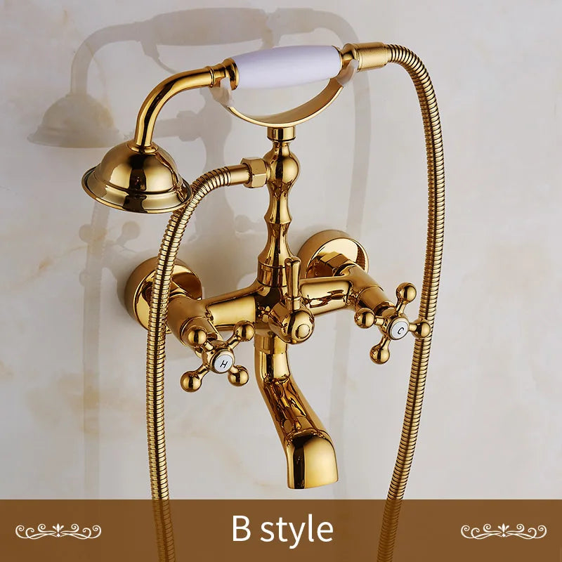 DecorBites™ Gold Brass Bathroom Shower Faucet Set Single Handle Rainfall Wall Mounted