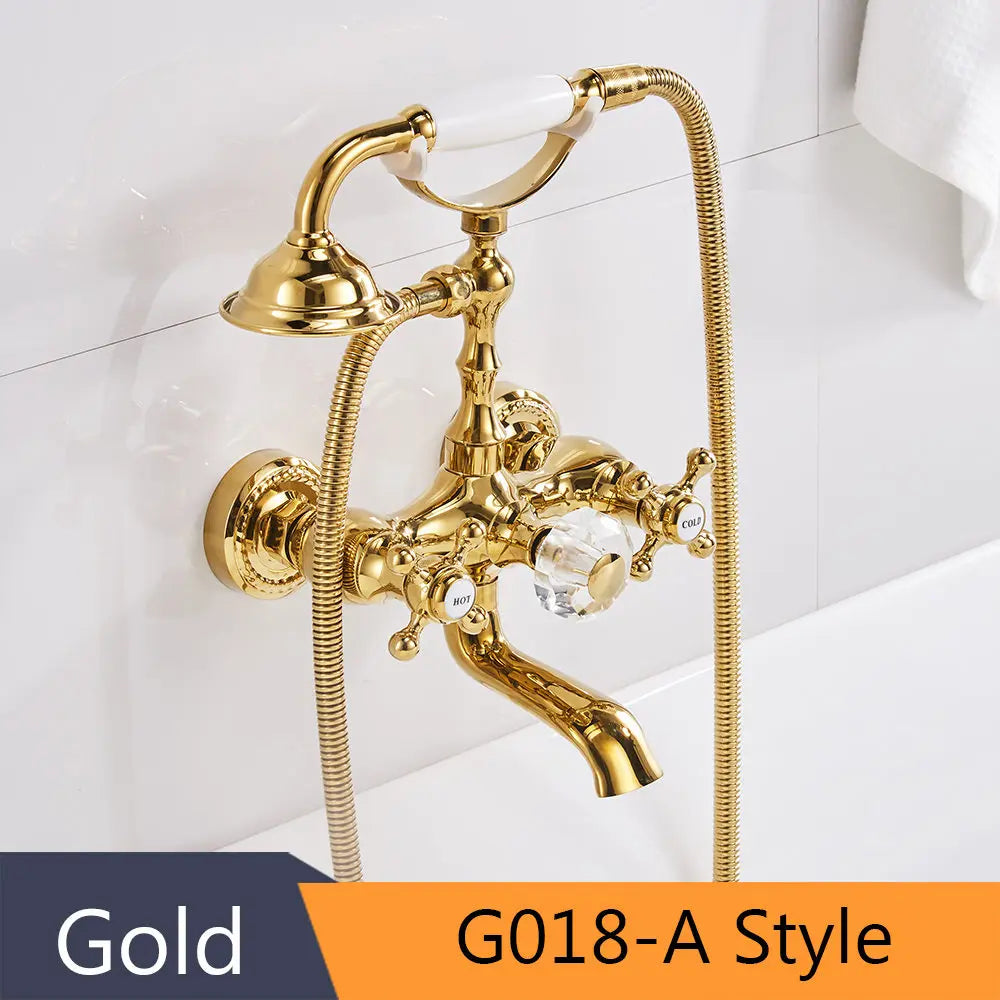 DecorBites™ Gold Brass Wall Mounted Bathtub Faucet with Hand Held Shower Kit