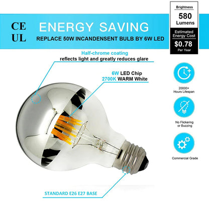 DecorBites™ 8W LED Filament Dimmable G45 Silver Mirror Top Bulb E12 Warm White 2700K