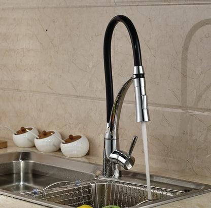 DecorBites™ Black Hose Kitchen Mixer Tap with Single Handle Stream Sprayer, Chrome Finish