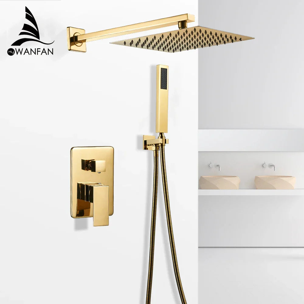 Juego de Grifo de Ducha de Lluvia de Baño Dorado Decorbites™ Oculto en la Pared