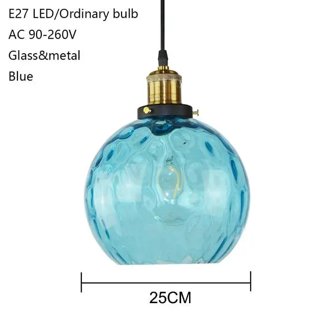 DecorBites™ Loft Blue Glass Pendant Light LED E27 Nordic Hanging Lamp - 3 Sizes