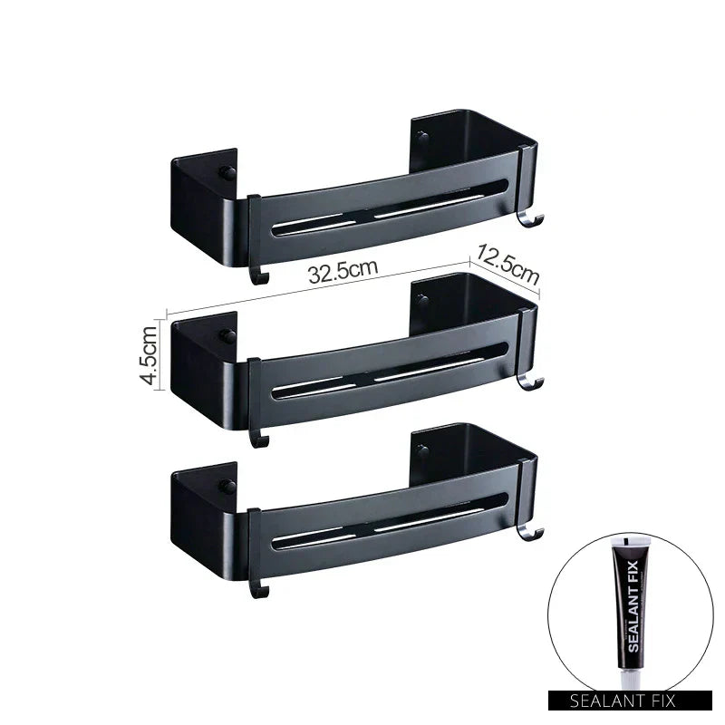 رف مستحضرات تجميل DecorBites™ من الألومنيوم باللون الأسود لتخزين الحمام والمطبخ
