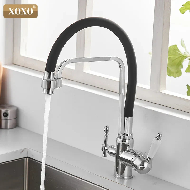 Decorbites™ Grifo de cocina montado en cubierta negra con rotación de 360° y filtro de agua pura