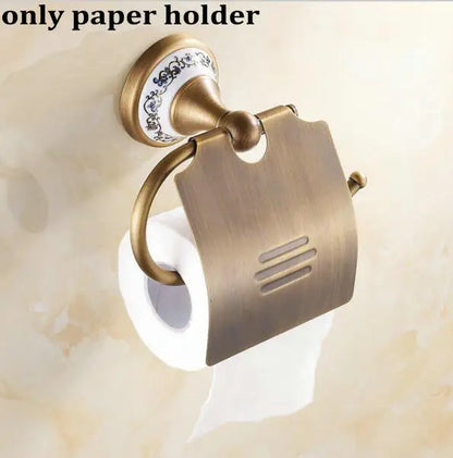 DecorBites™ Bathroom Accessories Set: Towel Rack, Bar, Holder, Hook - Antique Brass/Ceramic/Copper