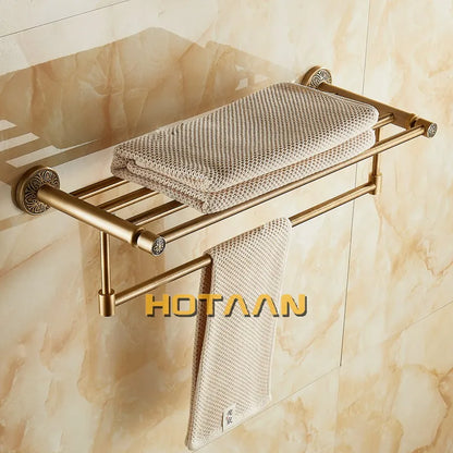 DecorBites™ Brass Bath Towel Rack Square Double Towel Shelf Bathroom Accessories