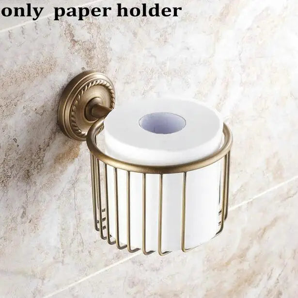 مجموعة إكسسوارات الحمام النحاسية DecorBites™: رف مناشف، بار، حامل أكواب، حامل ورق، خطاف ملابس