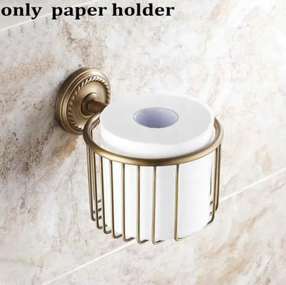 مجموعة إكسسوارات الحمام النحاسية DecorBites™: رف مناشف، بار، حامل أكواب، حامل ورق، خطاف ملابس