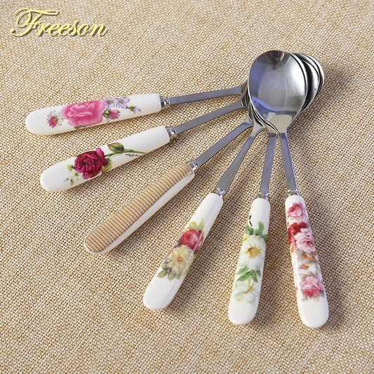 DecorBites™ 6-Piece Coffee Spoon Set, European Bone China & Stainless Steel Tableware