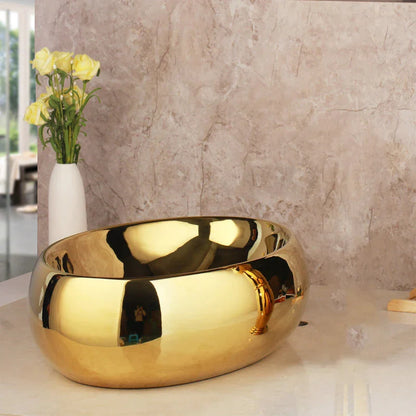 DecorBites™ Golden Ceramic Washbasin and Brass Mixer Faucet Set