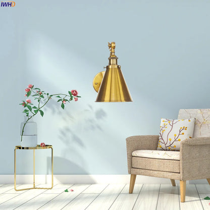 Aplique de pared LED de brazo largo dorado DecorBites™ para dormitorio, escalera, loft, estilo industrial vintage