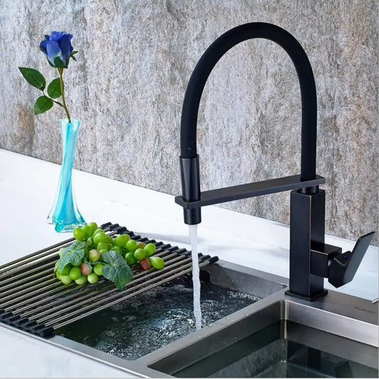 DecorBites™ Black Swivel Kitchen Faucet Luxury Spray Deck Mounted Mixer Tap