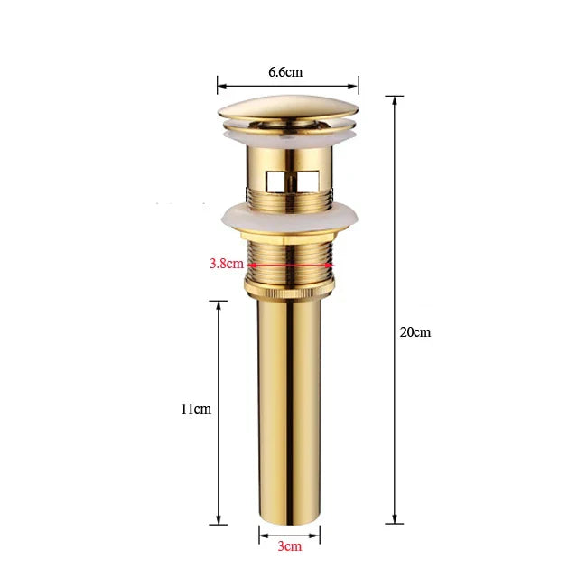 DecorBites™ Bathroom Sink Pop Up Drain in Chrome, Brushed Nickel, Golden Finish