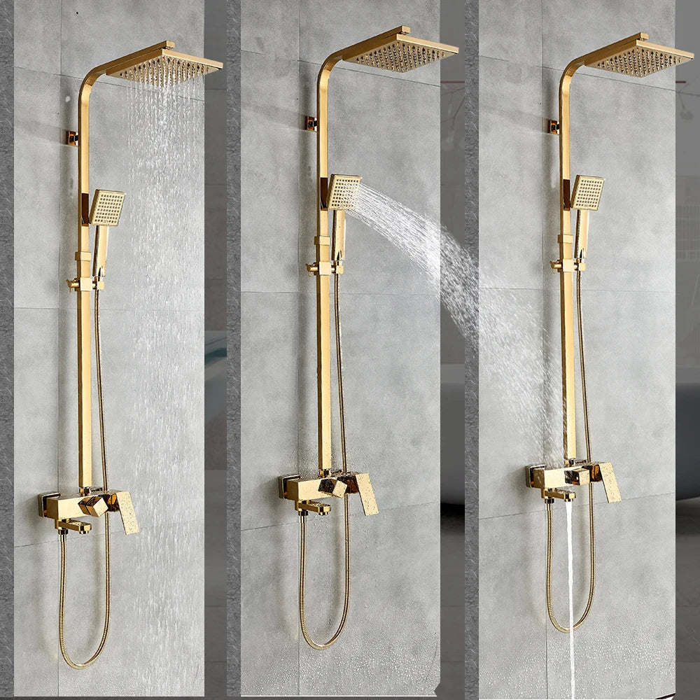 DecorBites™ Golden Shower Faucet Set with 8" Rainfall Shower, Wall Mounted Hand Shower