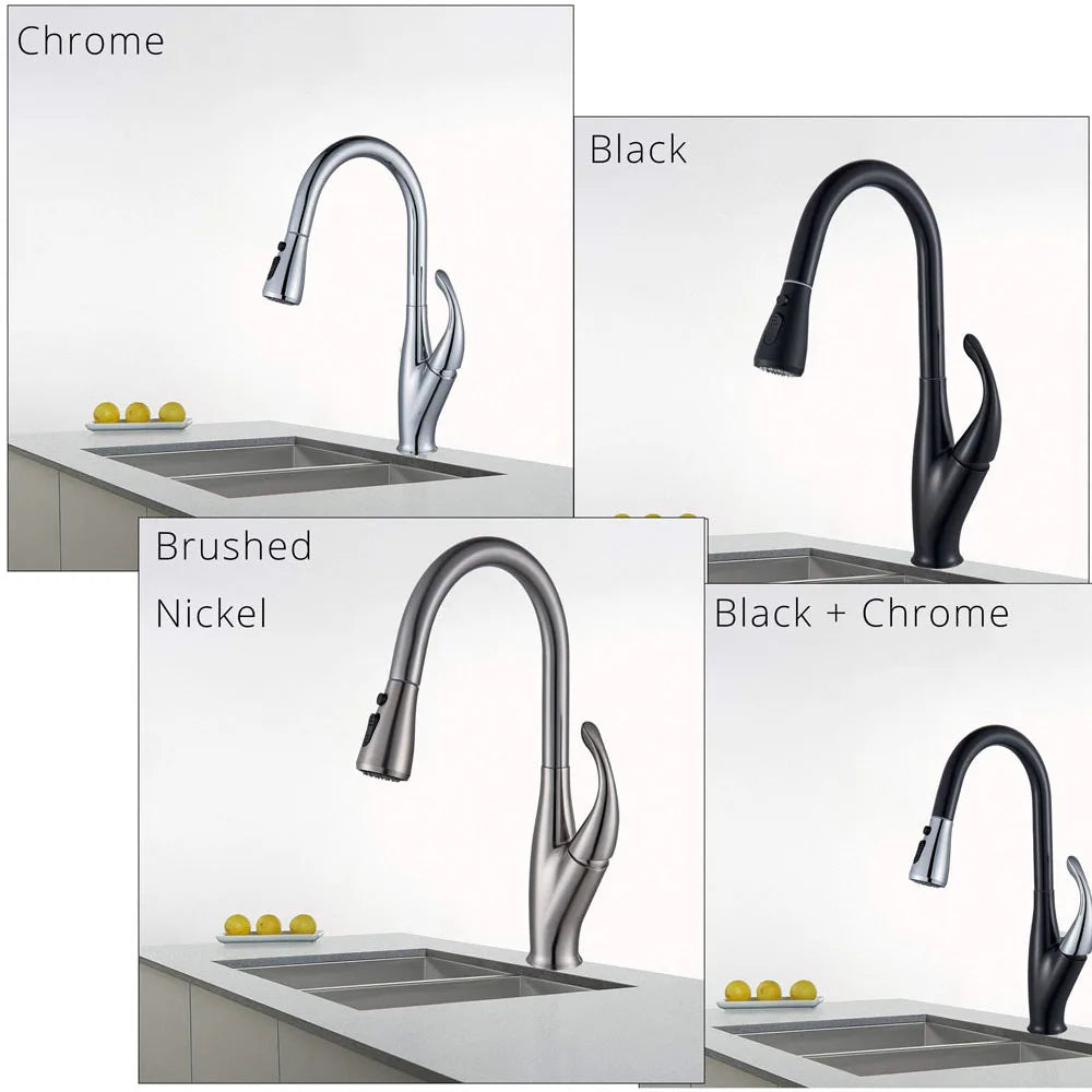 DecorBites™ Black Kitchen Faucet Pull Out Mixer with Single Handle and Stream Spray