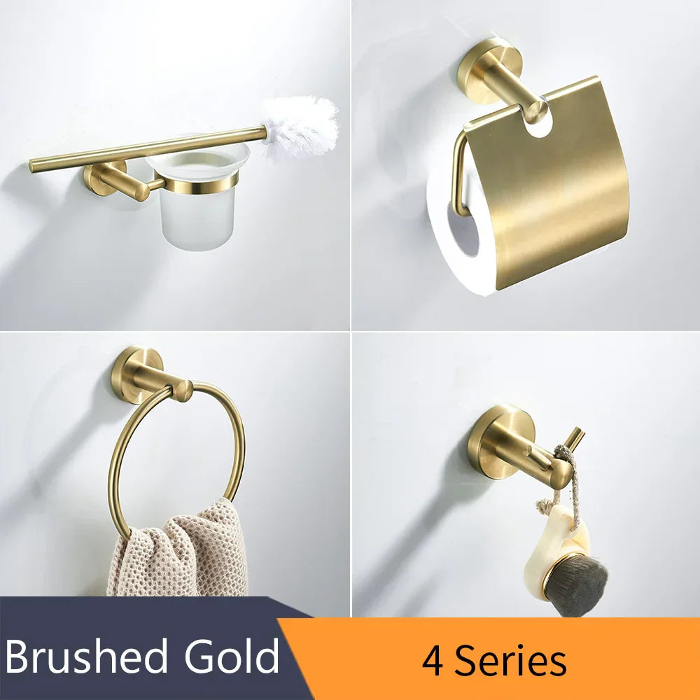 DecorBites™ Golden Swan Bath Hardware Set: Towel Rack, Toilet Paper Holder, Tissue Roll Holder