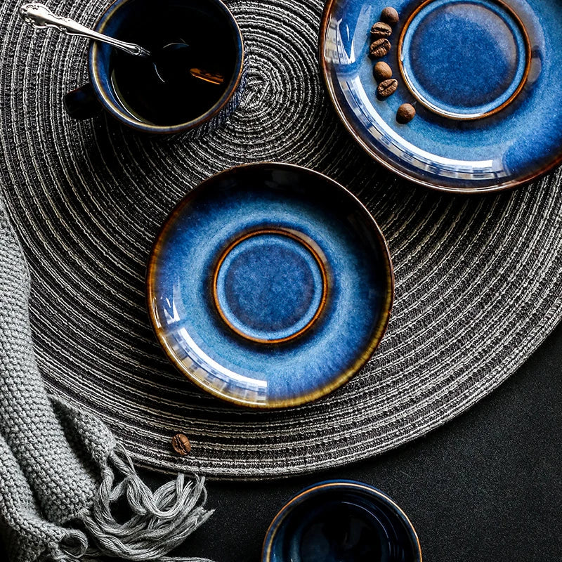 DecorBites™ Deep Blue Ceramic Espresso Coffee Cup Saucer Set