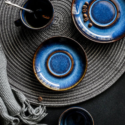 DecorBites™ Deep Blue Ceramic Espresso Coffee Cup Saucer Set