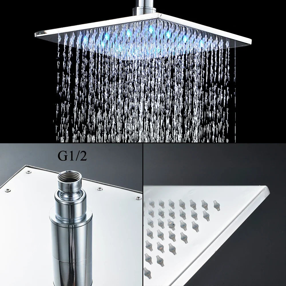 DecorBites™ LED Thermostatic Shower Faucet Chrome Rain Bath Mixer Tap