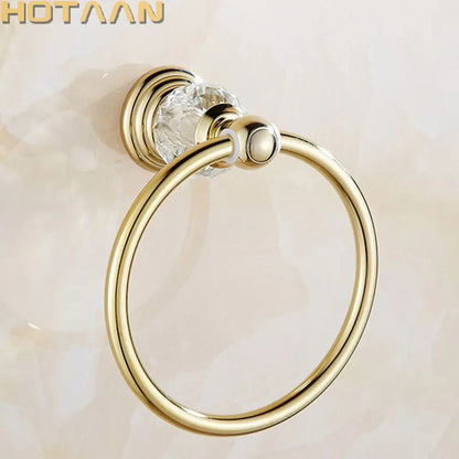 DecorBites™ Golden Crystal Towel Ring Wall Mounted Bathroom Rack