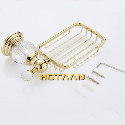 DecorBites™ Gold Crystal Brass Ceramics Bathroom Soap Holder Home Decor Enhance Bathroom Storage