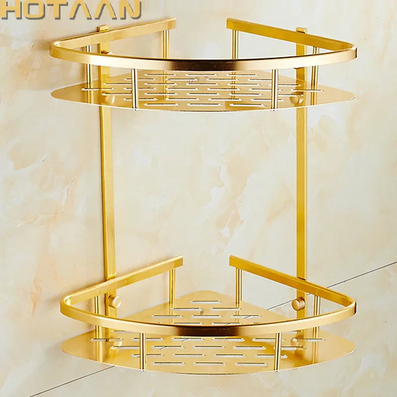 DecorBites™ Gold Aluminum Shower Shelf Basket Double Layer Holder Fashion YT-7026