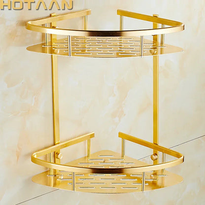 DecorBites™ Gold Aluminum Shower Shelf Basket Double Layer Holder Fashion YT-7026