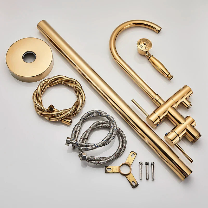 Grifo para lavabo y bañera DecorBites™ dorado con teleducha