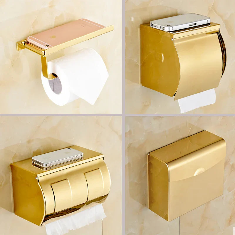 DecorBites™ Bathroom Paper Phone Holder Shelf Towel Rack Toilet Tissue Box Silver Gold