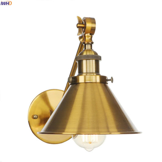 DecorBites™ Antique Gold Long Arm Wall Lamp Vintage Bedroom Loft Industrial LED Wall Light