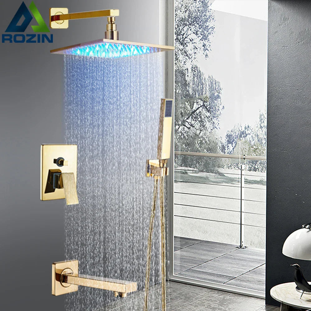 DecorBites™ LED Golden Shower Faucet Set with Single Handle Rainfall Bath Mixer