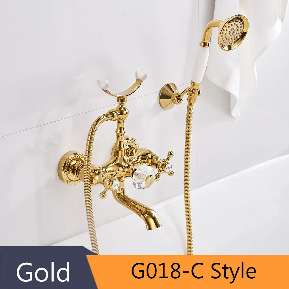 DecorBites™ Gold Brass Wall Mounted Bathtub Faucet with Hand Held Shower Kit