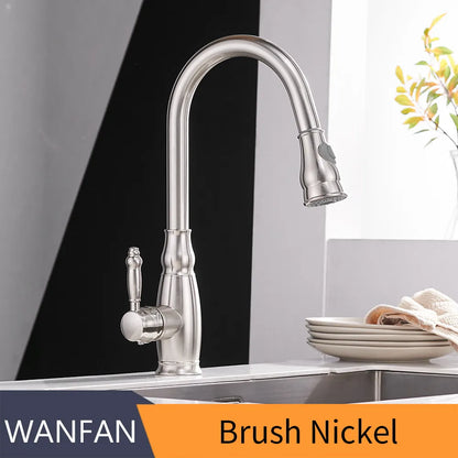 DecorBites™ Gold Kitchen Sink Mixer Faucet with Pull Out Spray Head Rotation - WF-4118