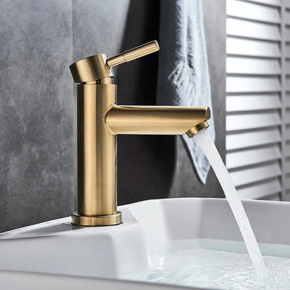 DecorBites™ Brushed Gold Solid Brass Bathroom Faucet Single Handle Deck Mounted Tap