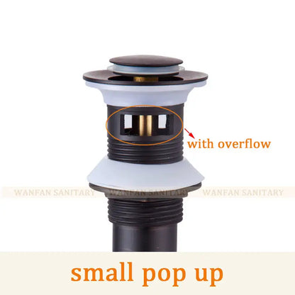 DecorBites™ Brass Black Pop Up Drain Stopper with Overflow for Vessel Sink