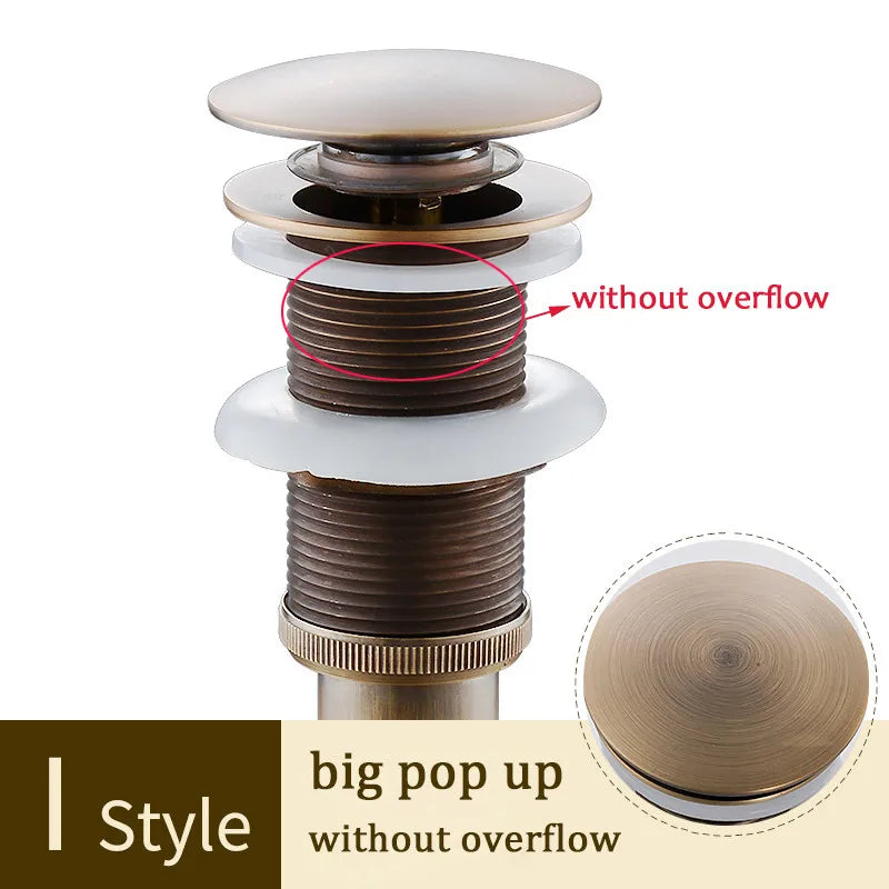 DecorBites™ Brass Bathroom Sink Pop Up Drain for Lavatory Basin - HJ-0618F