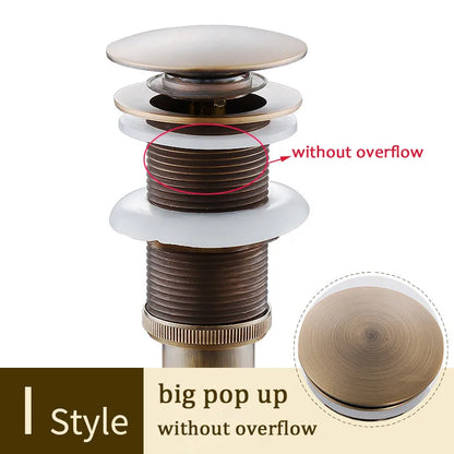 DecorBites™ Brass Bathroom Sink Pop Up Drain for Lavatory Basin - HJ-0618F