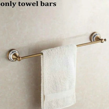 DecorBites™ Bathroom Accessories Set: Towel Rack, Bar, Holder, Hook - Antique Brass/Ceramic/Copper
